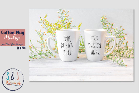 2 Mugs Mockup Photo, Coffee Cups Graphics