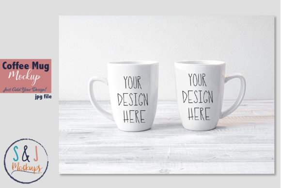 2 White Coffee Mugs Mockup