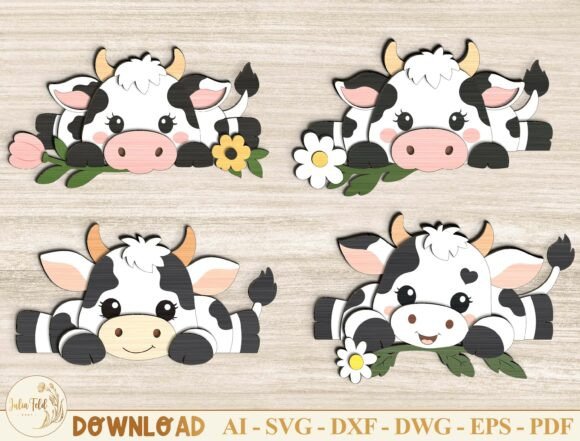 Cow Peeking Laser Cut File SVG Bundle