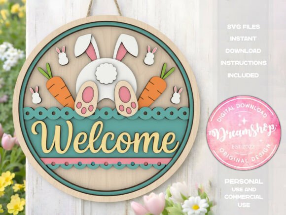 Easter Bunny Welcome Sign SVG: Laser Cutting & Spring Amp