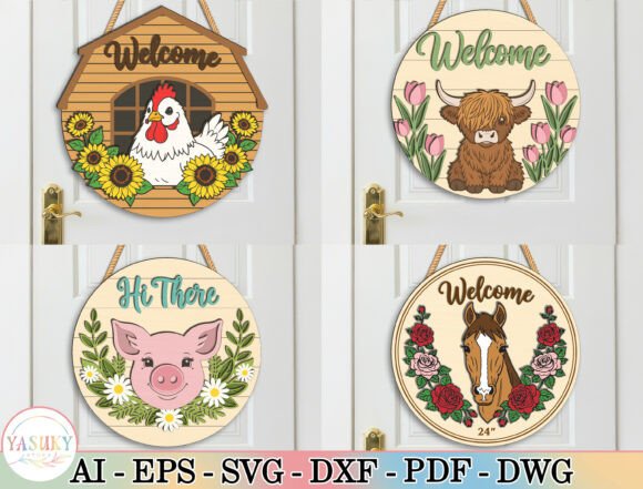 Farm Animal Door Hanger SVG Bundle for Laser Cutting