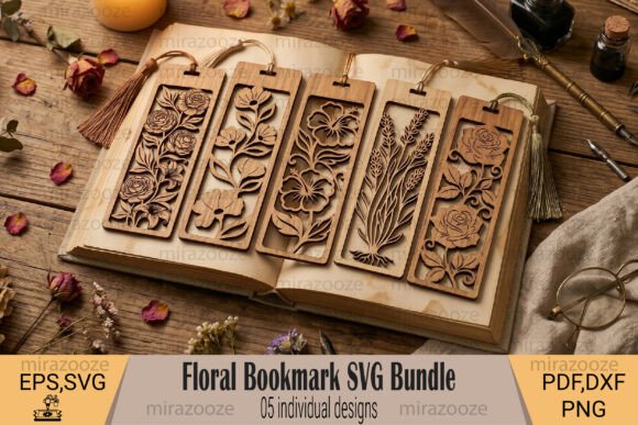 Floral Bookmark SVG Bundle for Laser Cutting