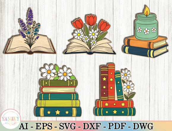 Floral Books Reading Decor Laser Cut