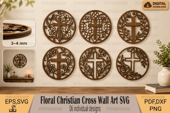 Floral Cross Wall Art Bundle for Laser Cutting and Wall Decor