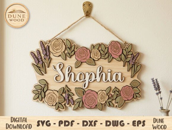 Floral Name Sign Laser Cut File for Home Decor