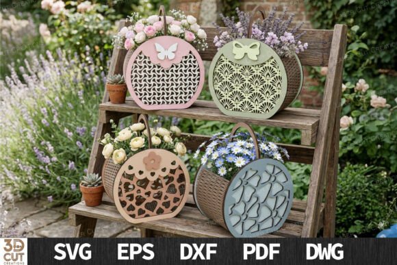 Flower Basket Bundle SVG Laser Cut