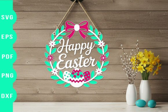 Happy Easter Floral Wreath SVG Cut File