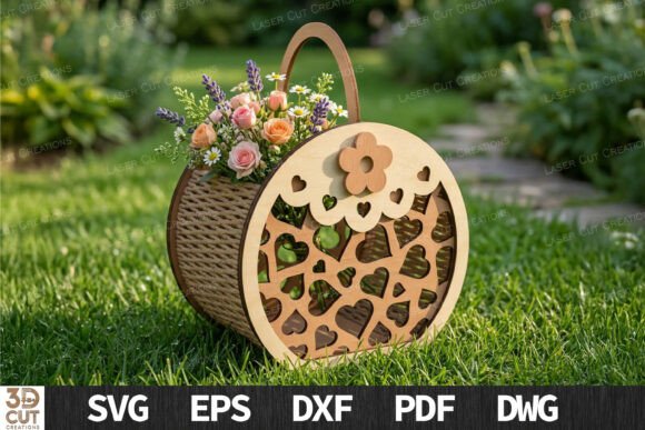 Heart Flower Basket SVG File for Laser Cutting Boxes