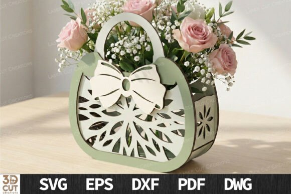 Laser Cut Floral Bow Gift Basket SVG
