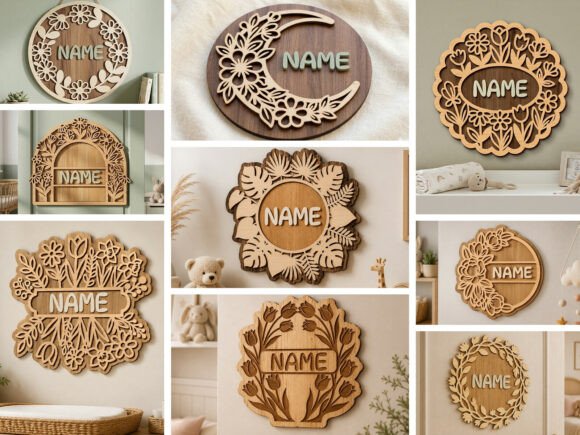 Laser Cut Floral Nursery Name Signs