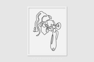 Line Art Poster Girl Drink Wine