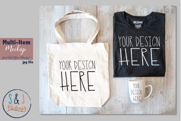 Multi Item Mockup, Shirt Cup and Bag