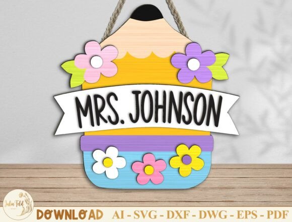 Personalized Pencil Door Hanger SVG: Laser Cutting for Home Decor