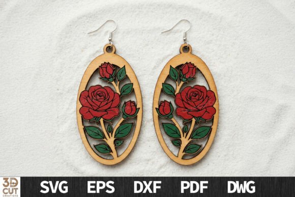 Rose Oval Earrings SVG for Laser Cutting Earrings