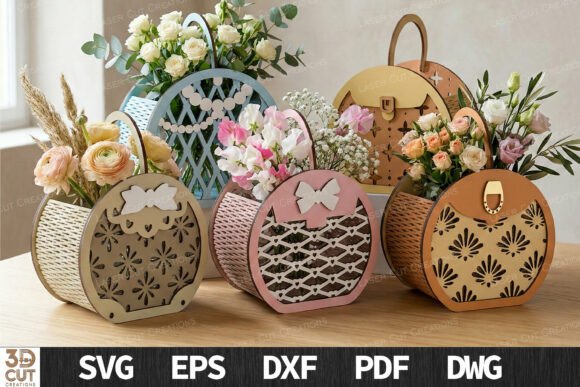 Round Flower Basket Bundle SVG Laser Cut