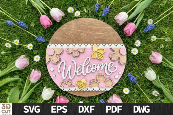 Spring Bee Welcome Door Sign SVG for Laser Cutting