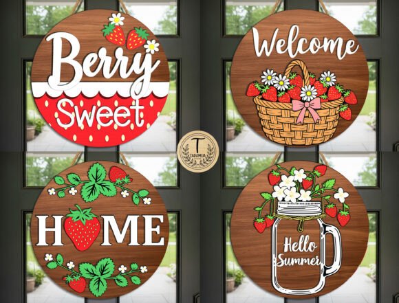 Strawberry Door Sign SVG Bundle for Laser Cutting