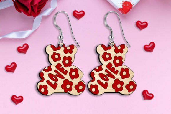 SVG Bear Love Valentine Earrings Flowers