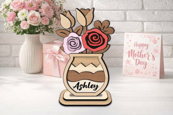 SVG Roses Vase Mother Day Kid Coloring
